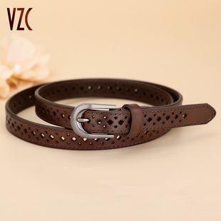 皮带女款真皮头层牛皮棕色镂空免打孔复古百搭装饰配裙牛仔裤腰带