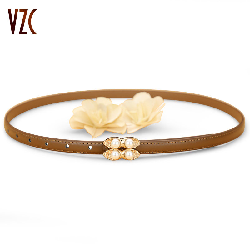 皮带女真皮牛皮珍珠小众设计感复古百搭棕色装饰配连衣裙细腰带夏