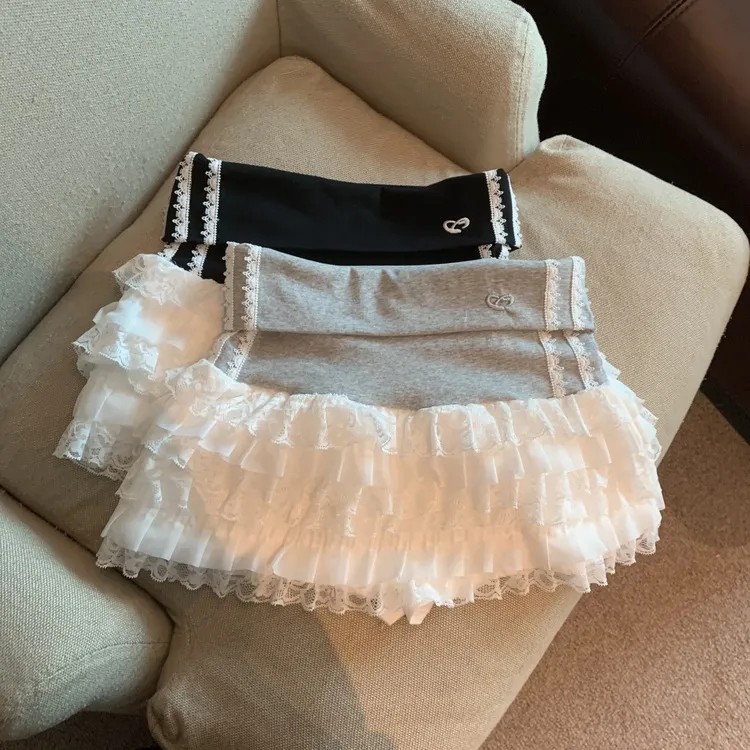甜美风蕾丝拼接蓬蓬裙裤夏季高腰显瘦a字蛋糕裙
