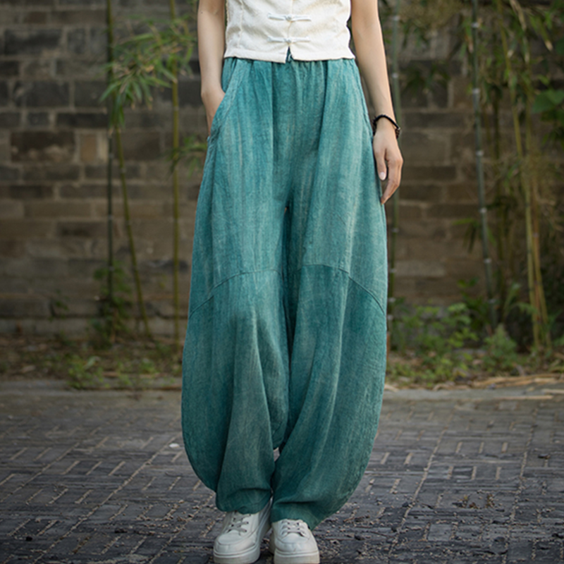 苎麻长裤春夏季棉麻女装哈伦裤文艺宽松阔腿休闲裤太极瑜伽灯笼裤