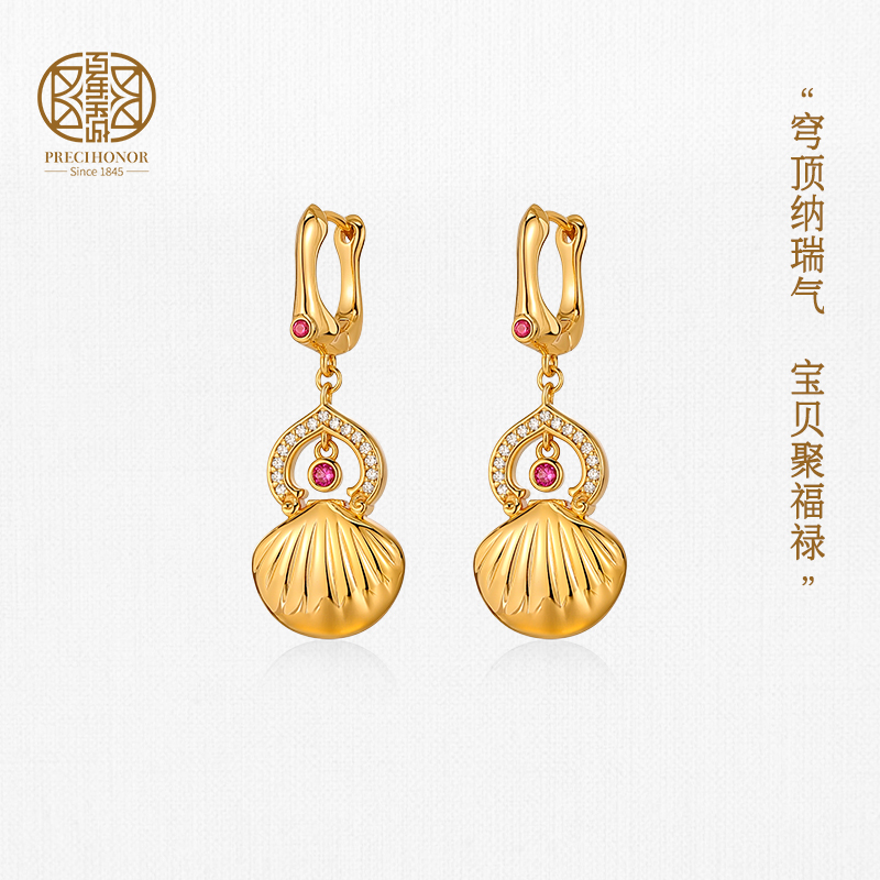 百年宝诚宝贝葫芦耳环925银女款轻奢气质时尚新中式耳饰