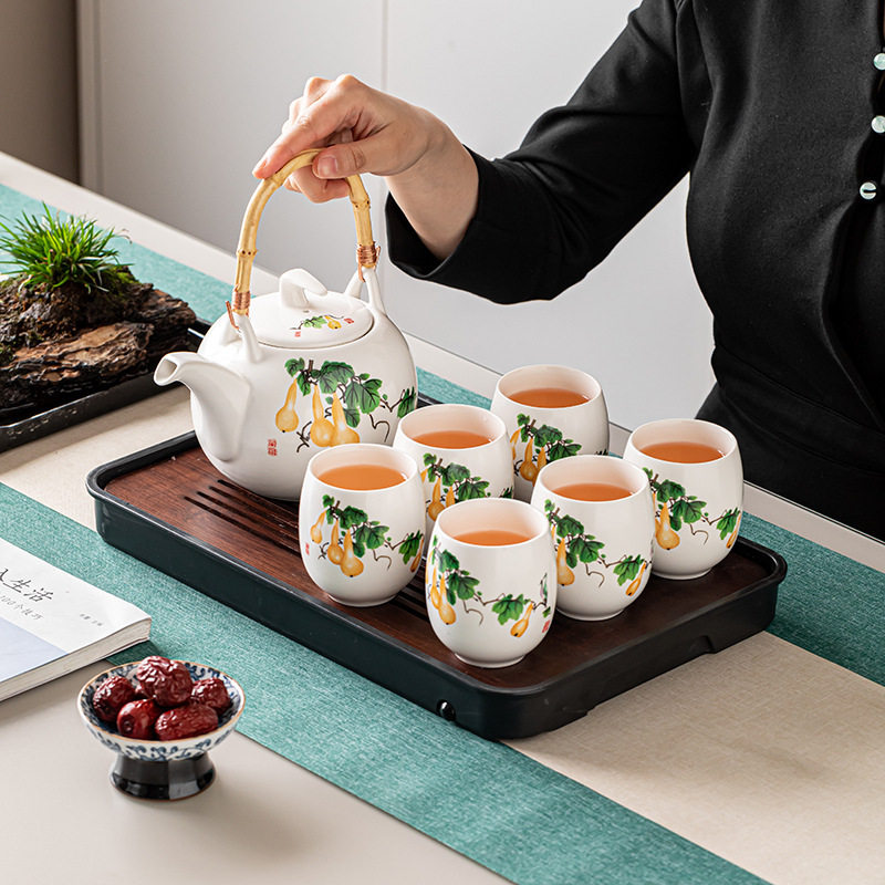 提梁壶茶具套装大号容量凉水壶力士杯子整套陶瓷现代简约茶壶,餐饮具,茶壶,淘宝优惠券,粉丝福利购,淘宝优惠卷