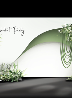 白绿色森系小清新韩系极简洁婚礼留影迎宾区效果图PSD源文件素材