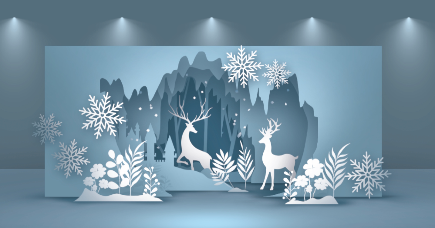 婚礼森系剪影镂空树psd效果图设计素材剪纸白色kt板背景