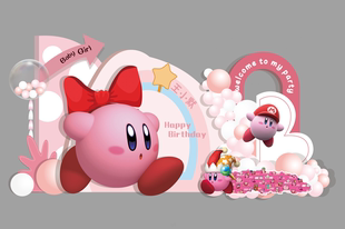 粉色系星之卡比卡通可爱女宝宝宴满月周岁生日ps ai设计素材
