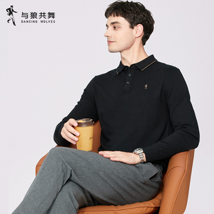 新款 男2025秋季 山羊绒 保暖针织POLO毛衣 与狼共舞翻领羊毛衫