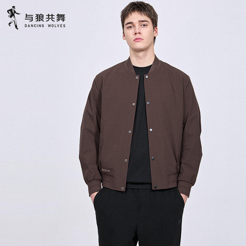 与狼共舞防风棒球领夹克男装2026秋季新款通勤休闲肌理飞行员外套