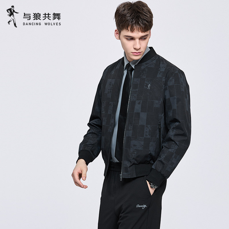 【暗纹】与狼共舞棒球领夹克男士2026秋季新款轻商务休闲百搭外套
