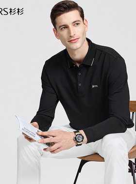 【高弹亲肤】杉杉翻领长袖T恤男2024秋季新款黑色商务中年POLO衫
