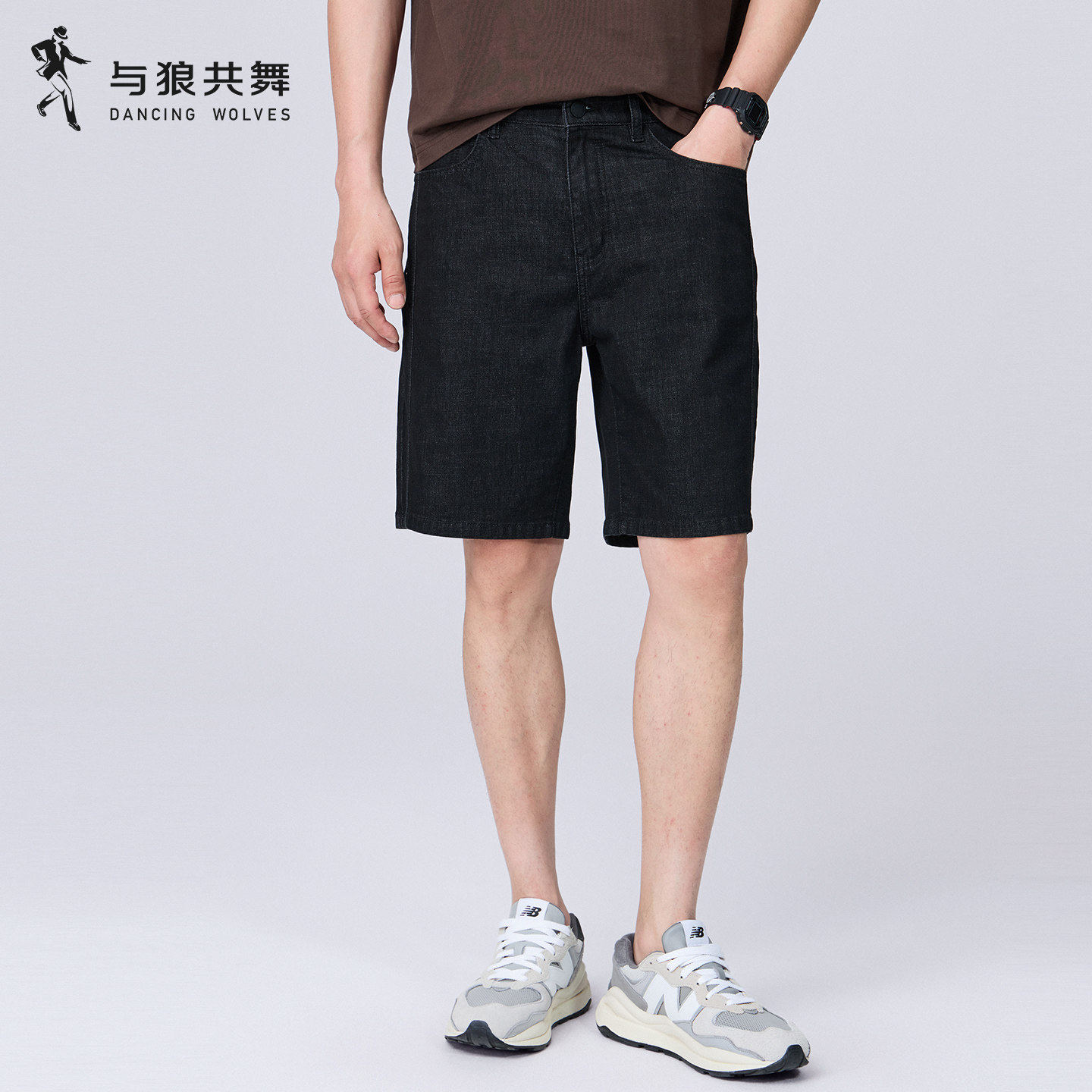 【弹力】与狼共舞黑色牛仔短裤男2026夏季新款休闲通勤水洗五分裤