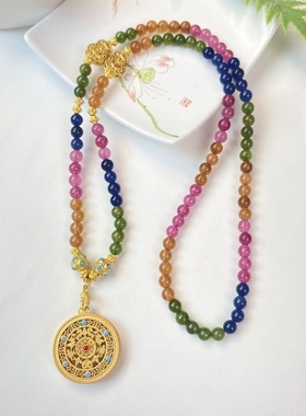 新中式糖果碧彩色珠女款国风斜挎款项链毛衣链叠加多圈手串手链女