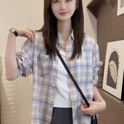 格子防晒衬衫外套女2025新款
