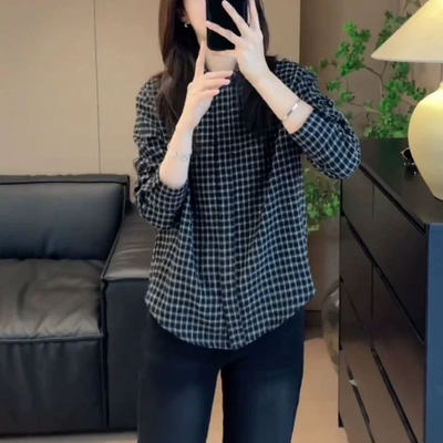 港味复古减龄百搭格子衬衫女