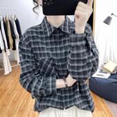 格纹衬衣宽松叠穿上衣外套 内搭打底长袖 磨毛格子衬衫 女2026春秋款