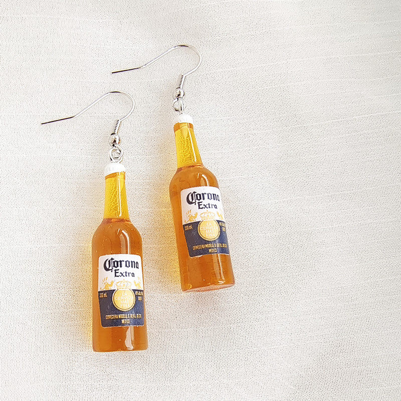个性简约时尚啤酒瓶子糖果瓶仿真金鱼吸管杯咖啡薯条创意款耳环欧