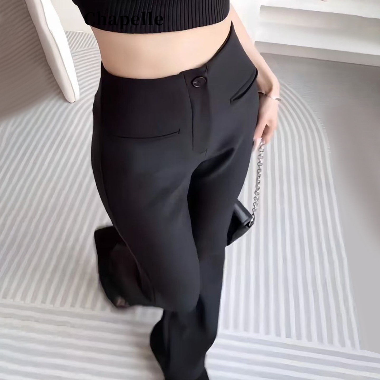 黑色微喇西装裤女2025秋冬新款小个子高腰修身显瘦加绒加厚喇叭裤