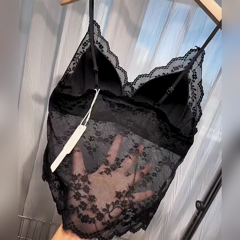 纯欲风薄款蕾丝美背吊带背心女夏季新薄带胸垫一体式显瘦打底上衣