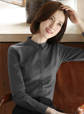 灰色衬衫内搭女2025秋冬新款洋气设计感宽松休闲纯色长袖打底上衣