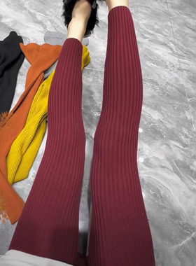 欧货红色穿秋冬保暖羊毛针织打底裤女外秋裤显瘦百搭弹力小脚裤