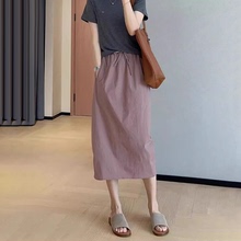 藕粉色速干半身裙女2025夏季新款户外轻薄花苞裙中长款开叉a字裙