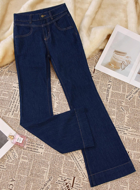 深蓝色微喇牛仔裤女春秋2025年新款高腰显瘦小个子九分喇叭裤