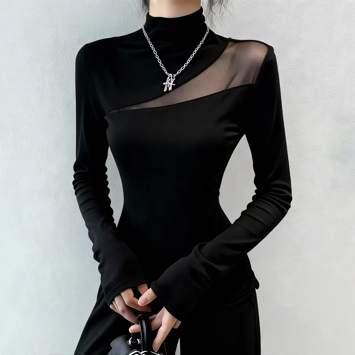 半高领磨毛丝绒打底衫