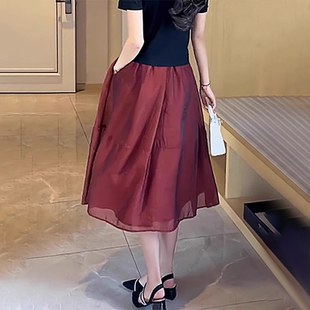 欧根纱半身裙女春夏新款气质网纱裙子高级感小个子高腰a字包臀裙