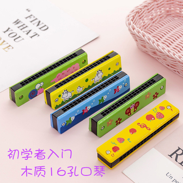 儿童口琴木质16孔吹奏乐器幼儿音乐启蒙初学口风琴小学生音乐玩具
