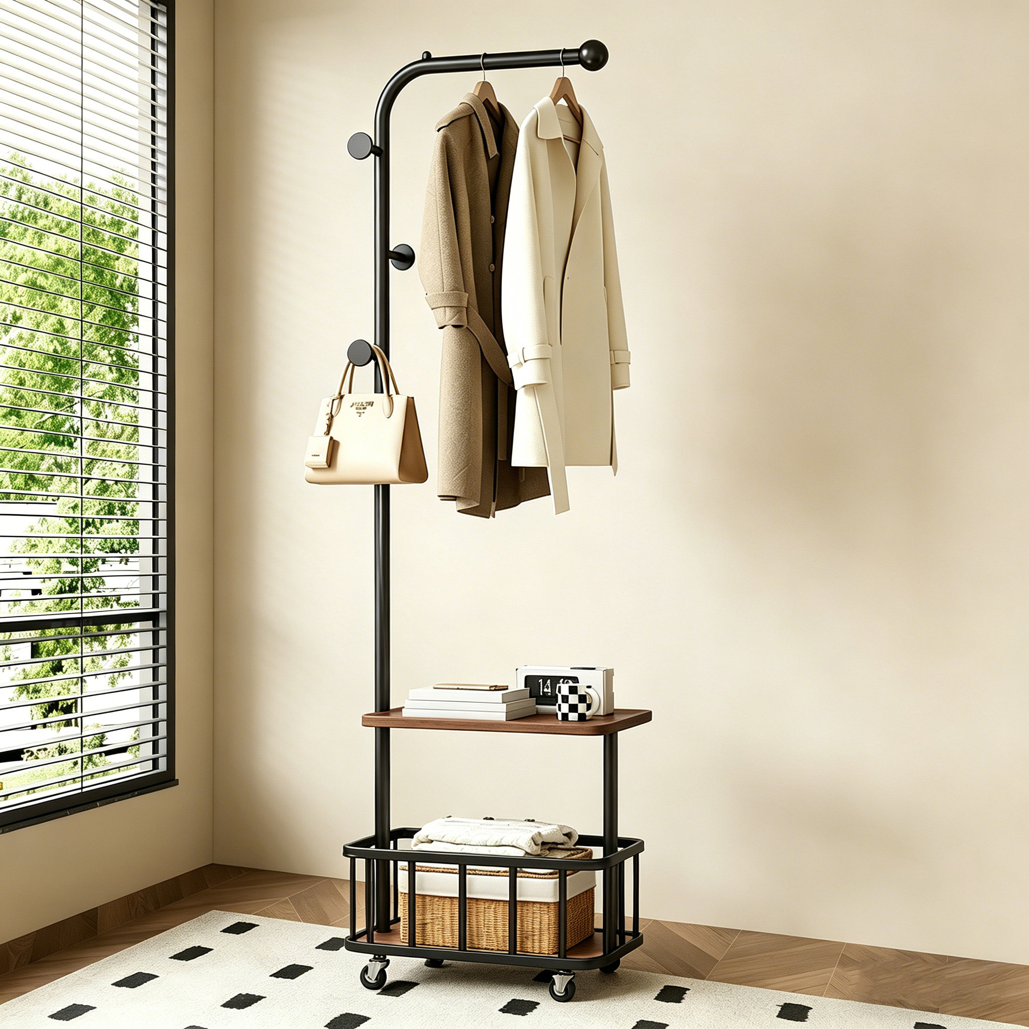 落地挂衣架可移动卧室衣帽架家用置地轻奢客厅晾衣服收纳挂包架子