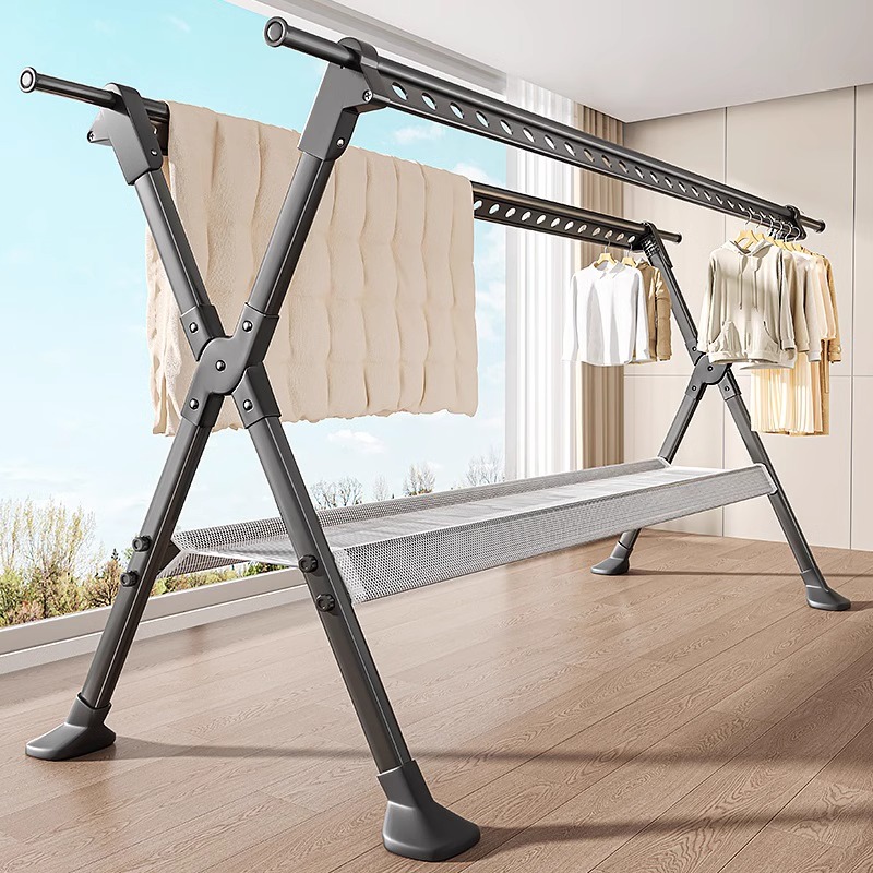 晾衣架落地家用阳台折叠凉衣杆