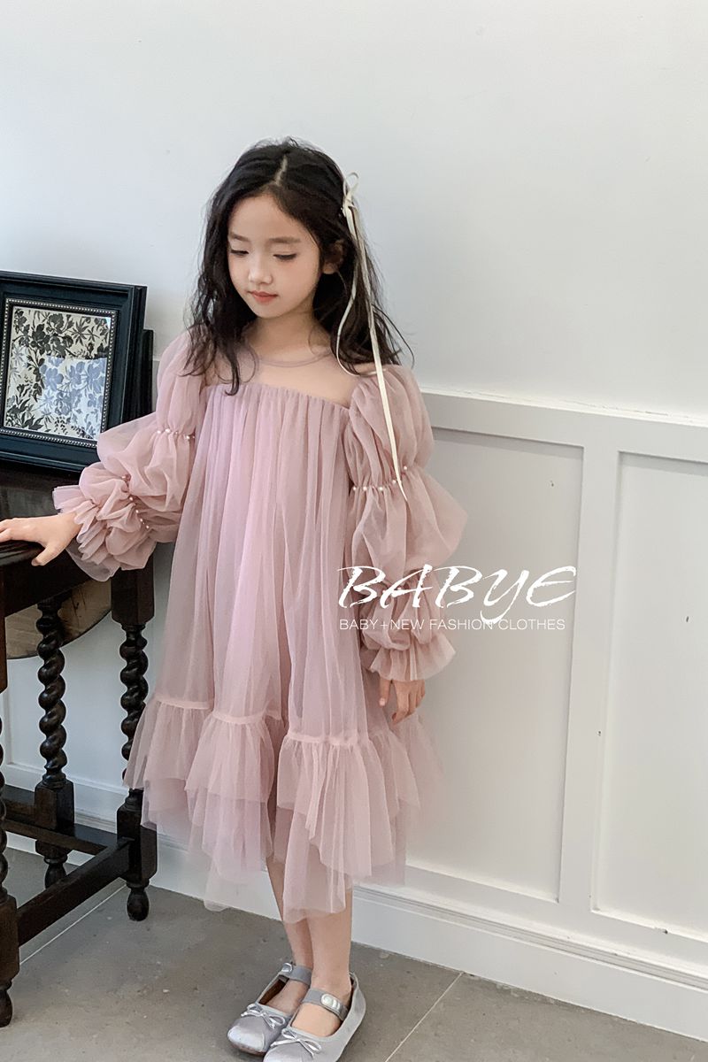 IKISSBABY珍珠袖连衣裙长袖