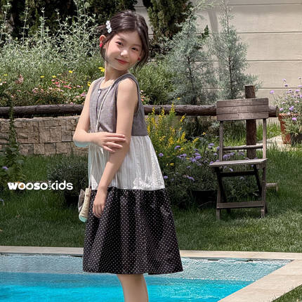 WOOSO潮牌女童波拉2026韩国童装夏款新款洋气休闲拼接背心连衣裙