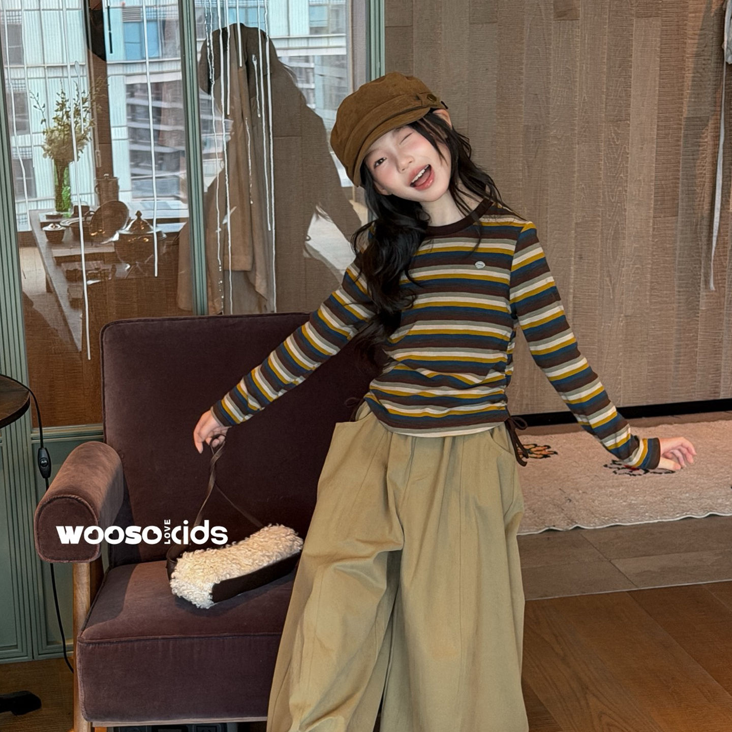 WOOSO秋款新款撞色条纹长裤套装图片