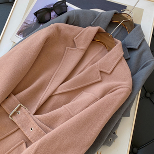 BLUELUCK限量!高阶品相 气质西装领腰带款双面羊毛呢大衣外套女#