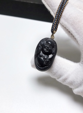 D976# 天然和田玉浓郁烟紫料开心佛公吊坠锁骨链 小挂件 重9.77克