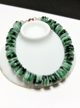 S261# 天然A货翡翠阳绿飘花盘珠手链9mm