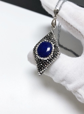 D1396# 天然老矿料青金石精工镶嵌吊坠43.8*23*9.8mm