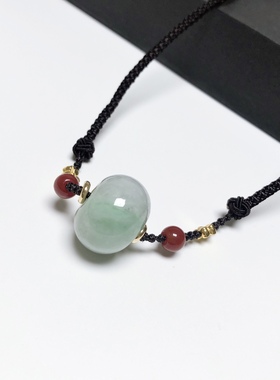 D700# 天然A货翡翠冰糯种阳绿飘花面包扣吊坠19.9*14mm 重14.83克