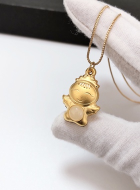 D1136# 天然和田玉白玉电镀足金镶嵌天使吊坠22.3*18.2*9mm