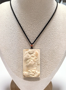 D284# 猛犸象牙大师手工牙雕山水牌吊坠挂牌46.8*28.5*8.5mm