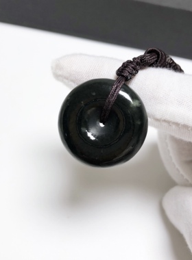 D76# 天然翡翠墨翠平安扣吊坠25.5*7.5mm