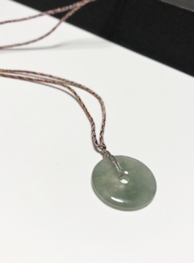 D265# 天然A货高冰翡翠带荧光起胶感金枝玉叶平安扣吊坠 21*3mm