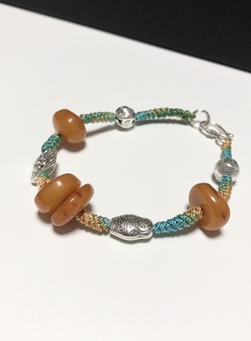 D832# 天然原矿老蜜蜡饼手编手绳 13.5-14.5mm左右