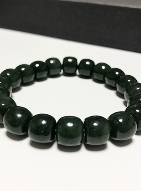 S1654# 天然和田玉碧玉老型珠手链10*8.5mm 重33.58-33.96克