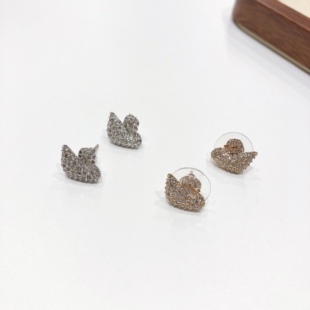 J5# S925银 满钻小天鹅耳钉 银色 玫瑰金色13.5*11.2*2mm