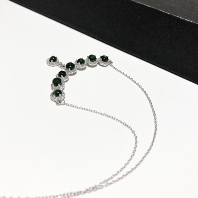 D27# 天然A货冰种翡翠阳绿蛋面925银镶嵌项链 重4.89克 配证书