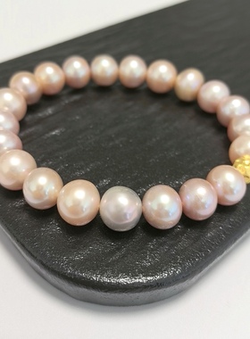 S13# 天然淡水珍珠手链9.5mm 配沙金隔珠