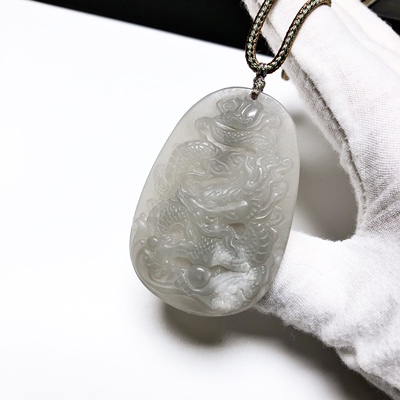 D719# 天然和田玉龙牌吊坠54.3*36.8*7.5mm