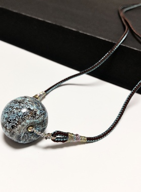 D476# 天然原矿绿松石水墨丹青大版平安扣吊坠锁骨链24*17mm