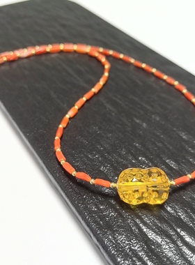 D1425# 天然原矿金绞蜜花生项链17*12mm 好事要发生锁骨链